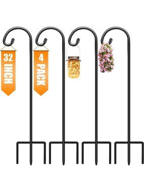 4 Pack Adjustable 32 Inch Garden Shepherd Hooks for Hanging Plants & Decor